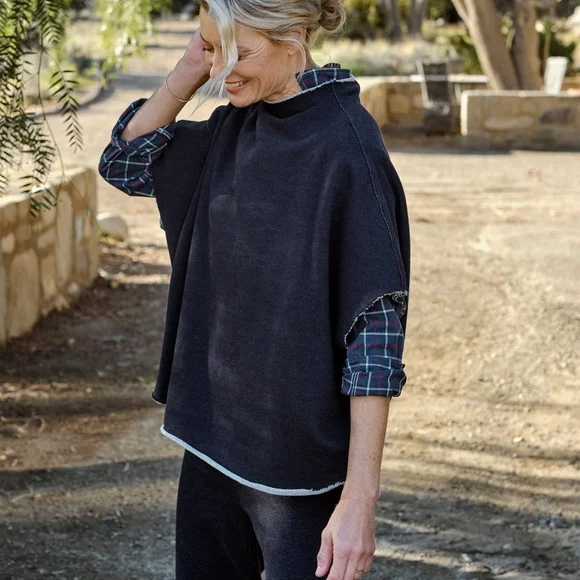 Frank & Eileen Black and Gray Knit Poncho - Picture 1 of 7